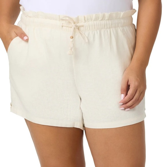 Hang Ten Women's Linen Blend Summer Shorts,‎ Lightweight Casual, Cream, XXL - Picture 3 of 5